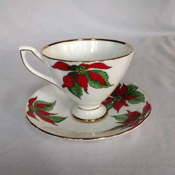Vintage Taylor & Kent Bone China Poinsettia Teacup and Saucer. - Picture 1 of 9